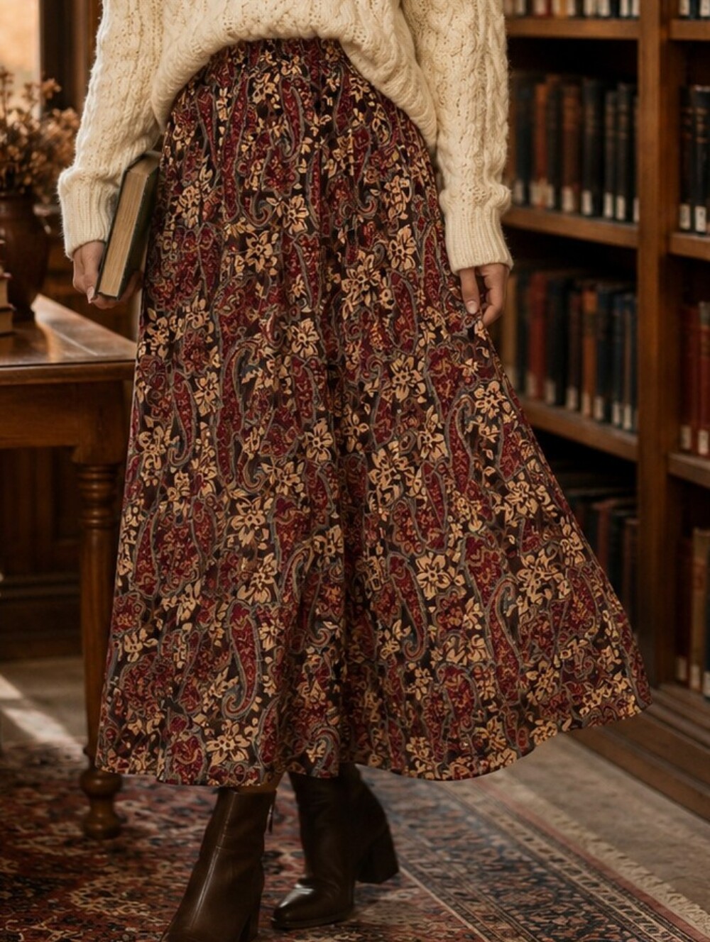 Vintage Amanda Fielding Paisley Maxi Skirt XS Boho Cottagecore Dark Academia